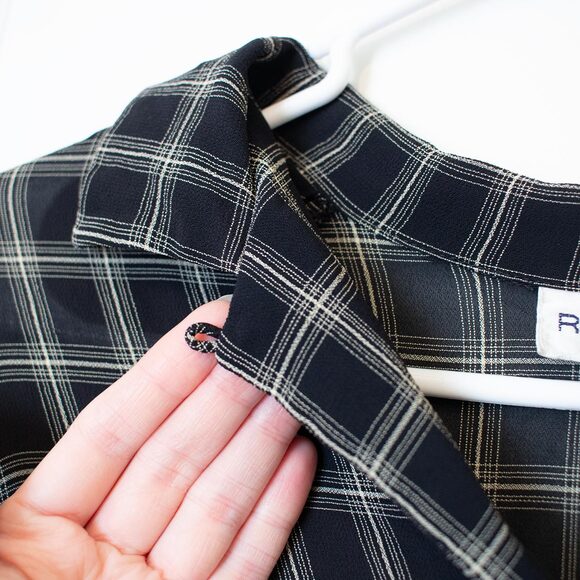 Windowpane Plaid Black Blouse VTG 14 Button Front Long Sleeve Rena Rowan - Picture 9 of 9